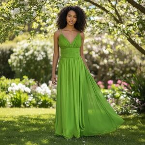 *NWT* OC by OC 100% Silk Green Maxi Dress Empire Waist Prom Formal Size 4
